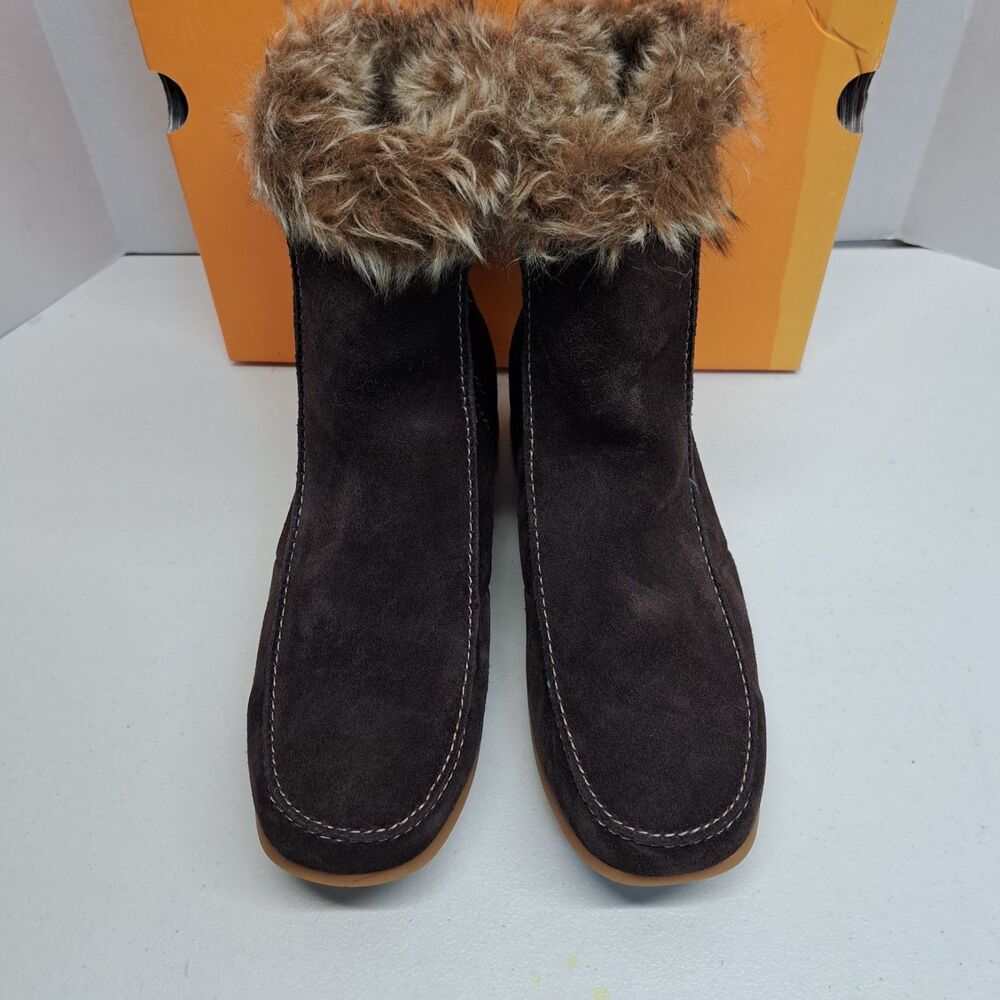 Sporto Dena Brown Faux Fur Square Toe Wedge Ankle Bootie Boot Women's 11W